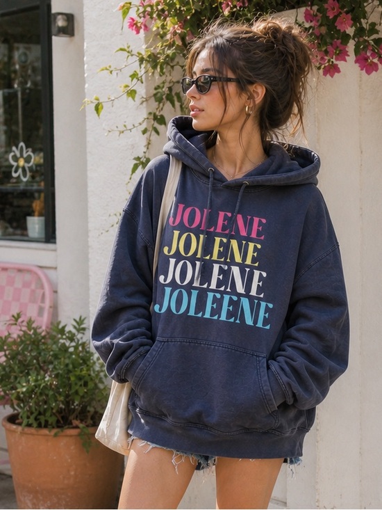Lane Seven Tops - Dolly Parton Jolene Graphic Hoodie - Navy Large